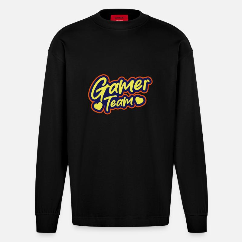Gamer Team - Heavyweight Oversized Organic Langarmshirt Made in EU - SOLID BLACK