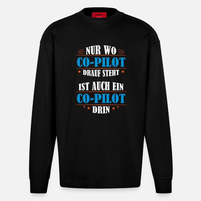 Co-Pilot Professional Gift - Heavyweight Oversized Organic Longsleeve Shirt Made in EU - SOLID BLACK