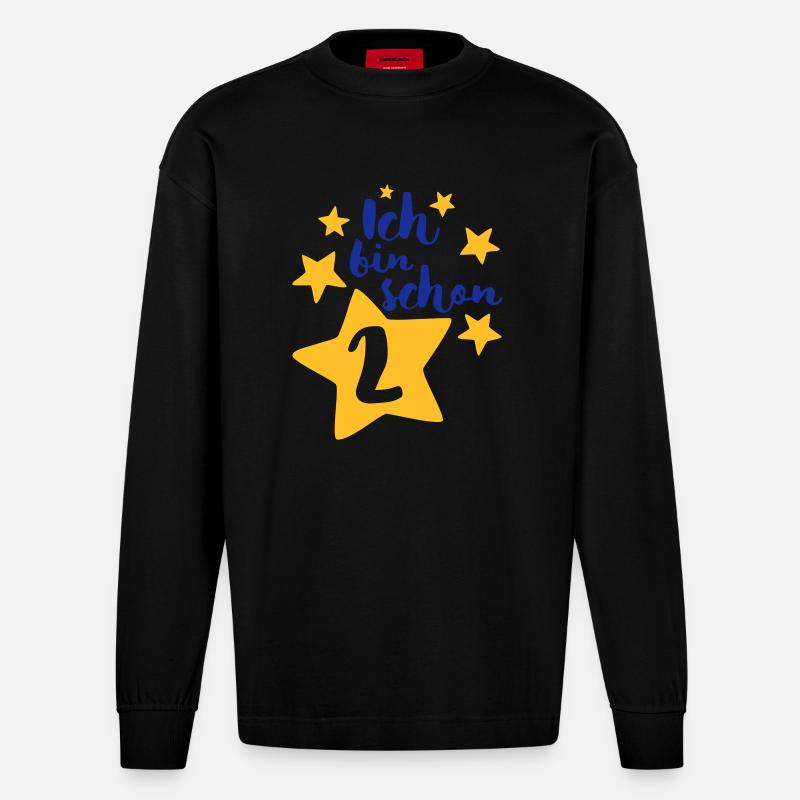 Ich bin schon Zwei! - Heavyweight Oversized Organic Langarmshirt Made in EU - SOLID BLACK