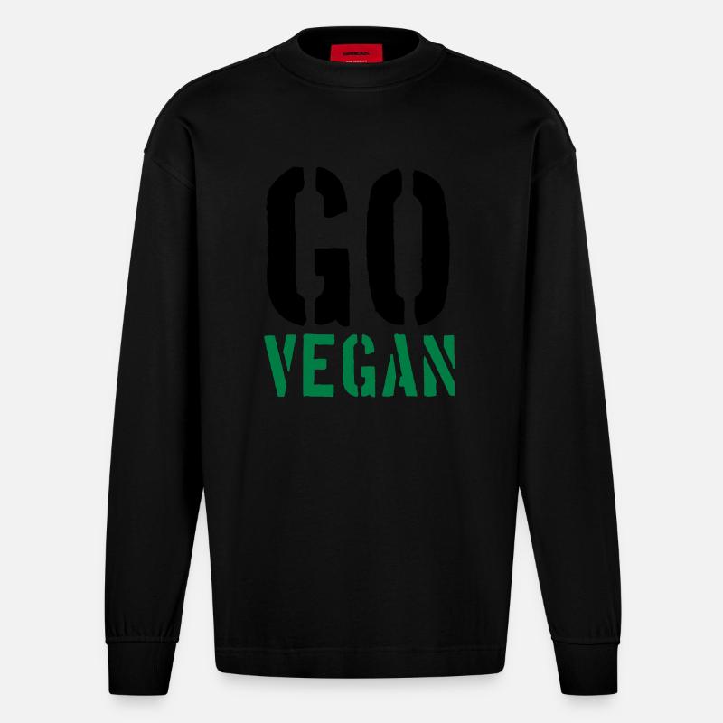 Go Vegan - Heavyweight Oversized Organic Langarmshirt Made in EU - SOLID BLACK