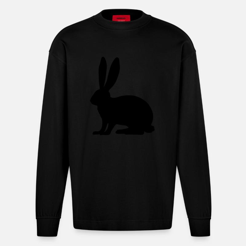 Rabbit, Hase, Bunny - Heavyweight Oversized Organic Langarmshirt Made in EU - SOLID BLACK