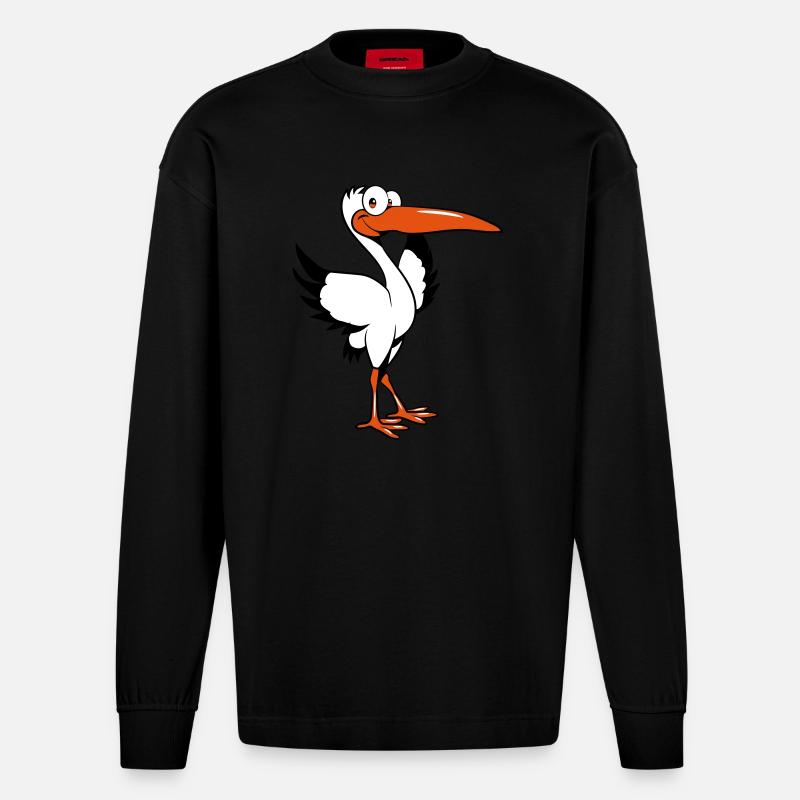 storch witzig comic - Heavyweight Oversized Organic Langarmshirt Made in EU - SOLID BLACK