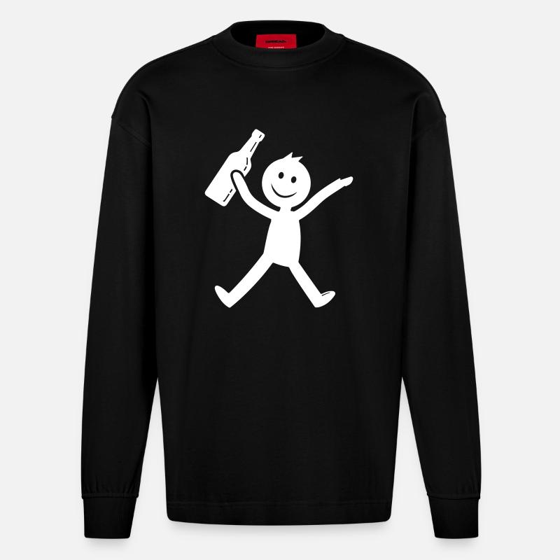 Strichmännchen Bier Lustig - Heavyweight Oversized Organic Langarmshirt Made in EU - SOLID BLACK