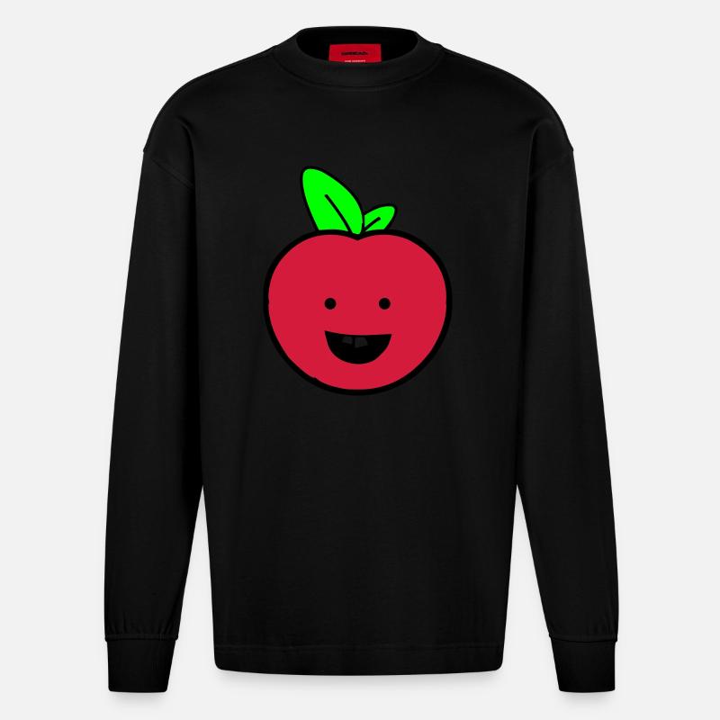 Apfel smile - Heavyweight Oversized Organic Langarmshirt Made in EU - SOLID BLACK