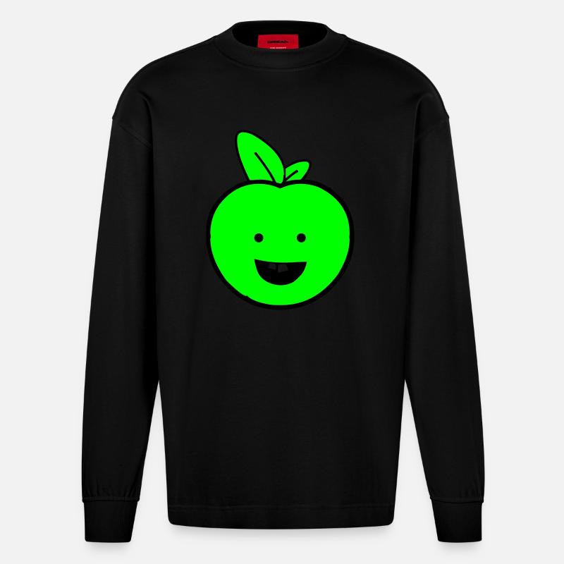 apfel smile - Heavyweight Oversized Organic Langarmshirt Made in EU - SOLID BLACK