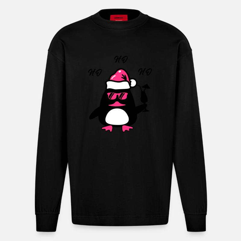 Noël du canard de plage - Manches longues bio épais oversize fabriqué en UE - SOLID BLACK
