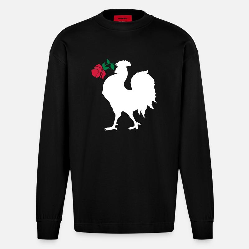 coq_rose_white - Manches longues bio épais oversize fabriqué en UE - SOLID BLACK