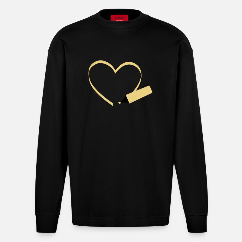 Textmarker, i love - Heavyweight Oversized Organic Langarmshirt Made in EU - SOLID BLACK