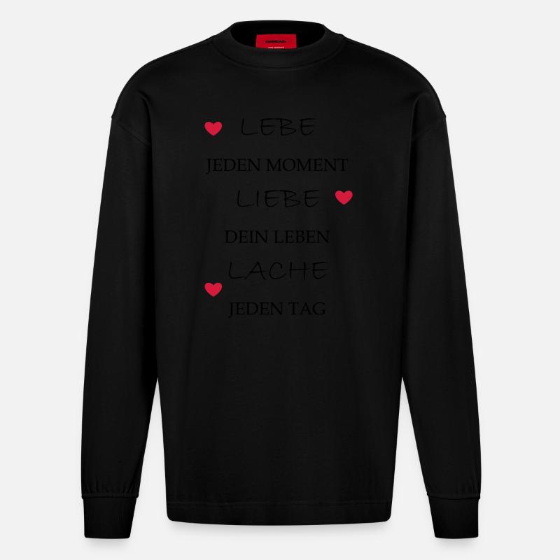 lebe liebe lache - Heavyweight Oversized Organic Langarmshirt Made in EU - SOLID BLACK