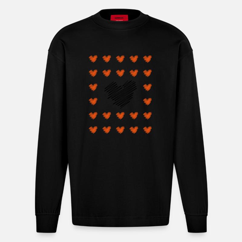 Des cœurs partout - Manches longues bio épais oversize fabriqué en UE - SOLID BLACK