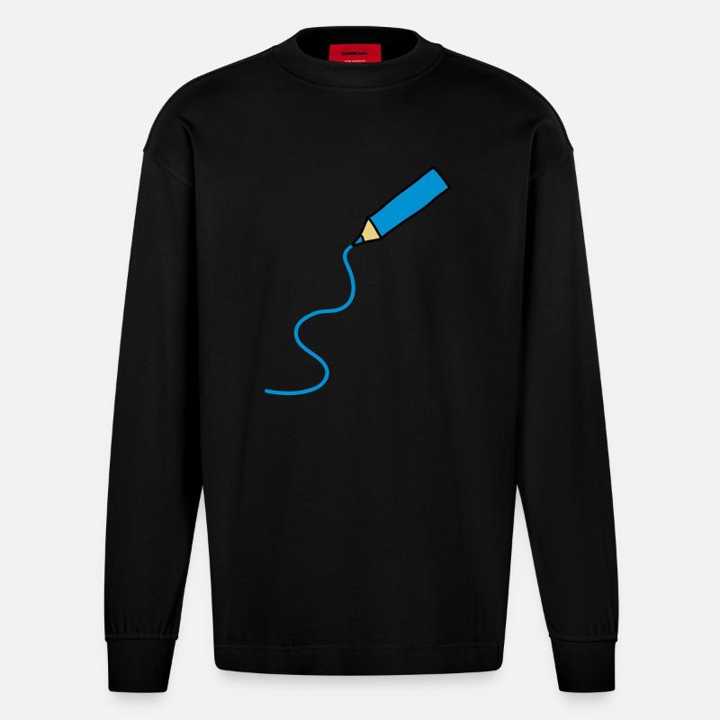 easy_drawing_3c - Heavyweight Oversized Organic Langarmshirt Made in EU - SOLID BLACK