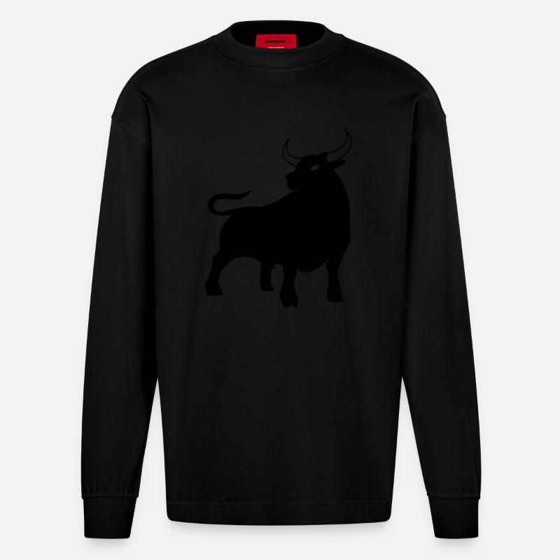 stier_01 - Heavyweight Oversized Organic Langarmshirt Made in EU - SOLID BLACK