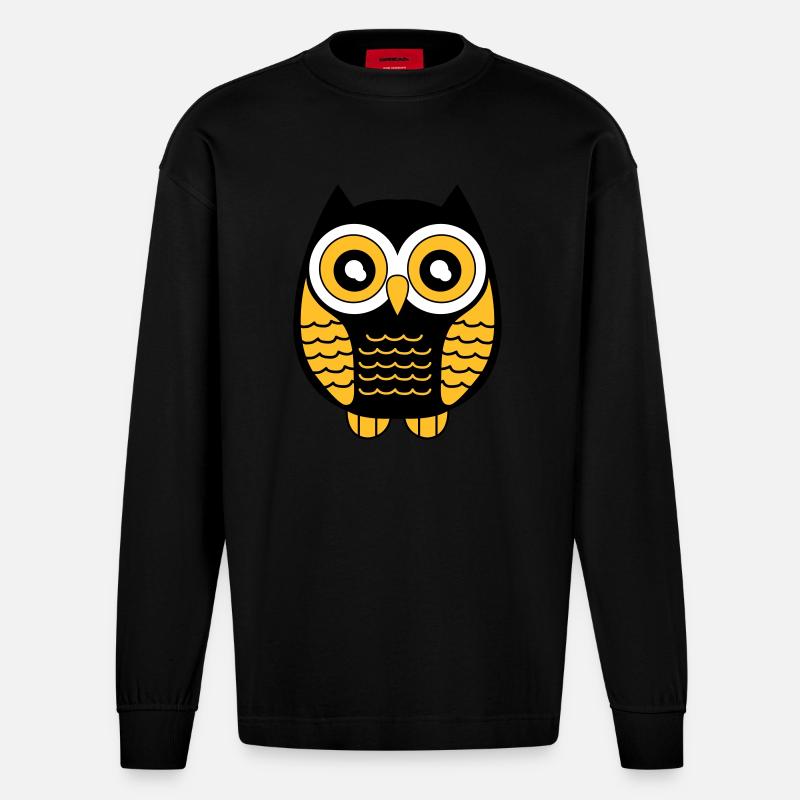 eule_02 - Heavyweight Oversized Organic Langarmshirt Made in EU - SOLID BLACK