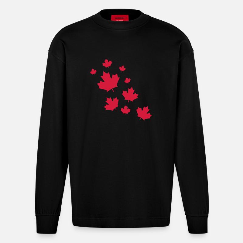 Canada Maple Leave Rain - Heavyweight Oversized Organic Langarmshirt Made in EU - SOLID BLACK
