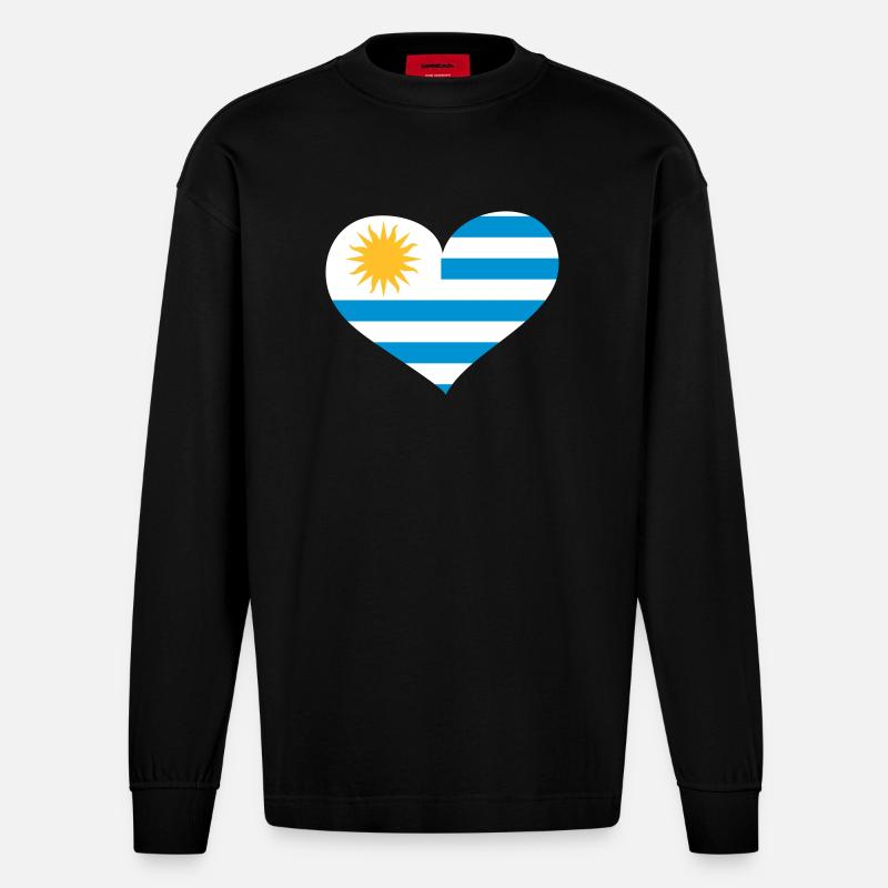 Uruguay Herz; Heart Uruguay - Heavyweight Oversized Organic Langarmshirt Made in EU - SOLID BLACK