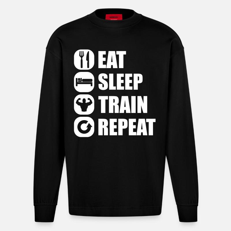 eat_sleep_train_repeat_8_1f - Heavyweight Oversized Organic Longsleeve Shirt Made in EU - SOLID BLACK