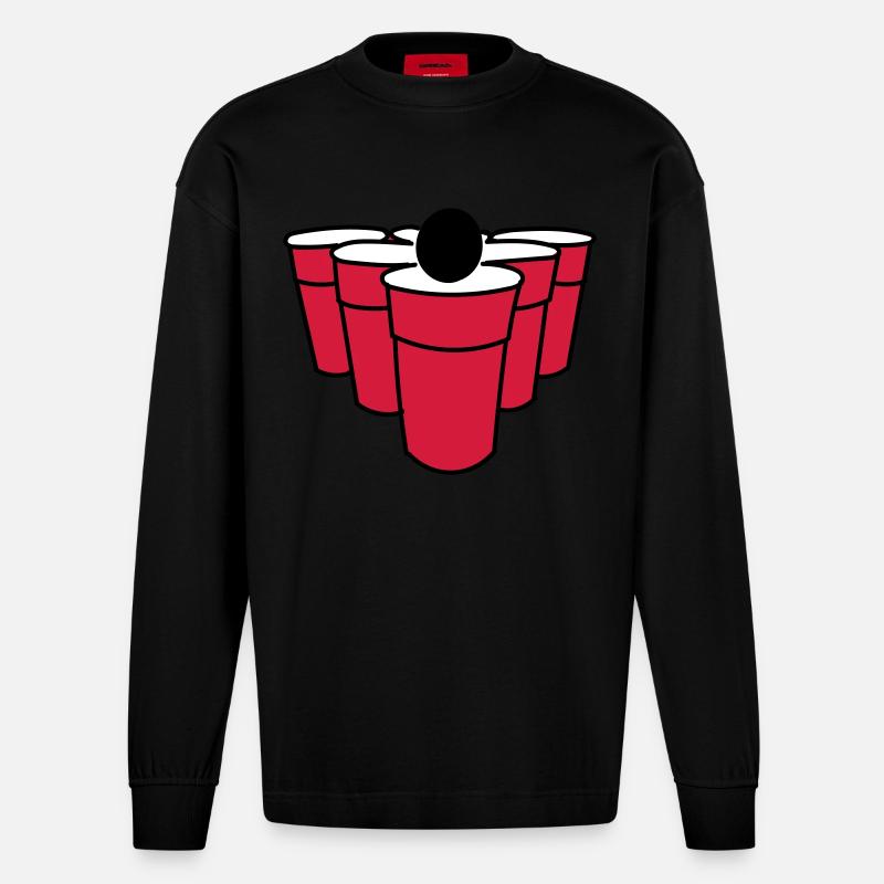 Beerpong - Heavyweight Oversized Organic Langarmshirt Made in EU - SOLID BLACK