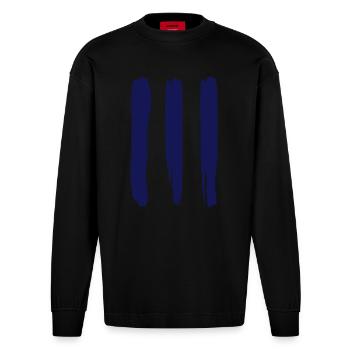 three stripes - Heavyweight Oversized Organic Langarmshirt Made in EU - SOLID BLACK - Vorne