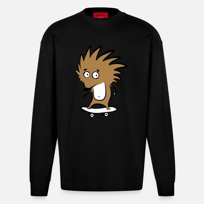 Skate-Igel "Knut H. Heckmann" - Heavyweight Oversized Organic Langarmshirt Made in EU - SOLID BLACK