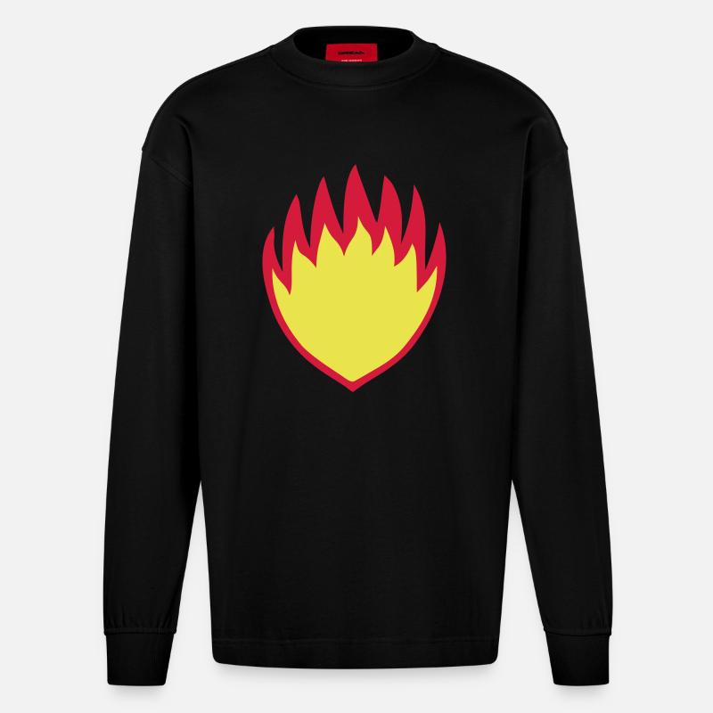 Fire Shield Crest Symbol - Heavyweight Oversized Organic Longsleeve Shirt Made in EU - SOLID BLACK