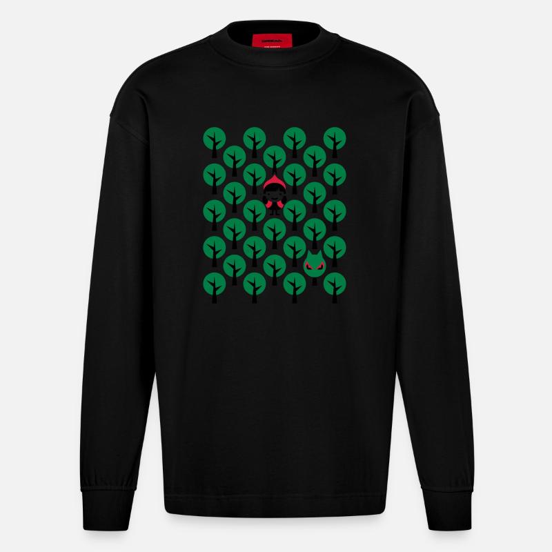 Fairytale - Märchen - Rotkäppchen - Wolf - Grafik - Heavyweight Oversized Organic Langarmshirt Made in EU - SOLID BLACK