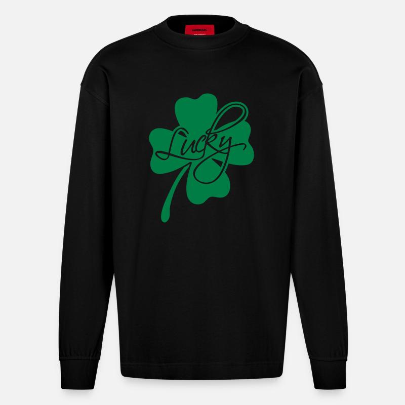 Lucky Shamrock - Heavyweight Oversized Organic Langarmshirt Made in EU - SOLID BLACK