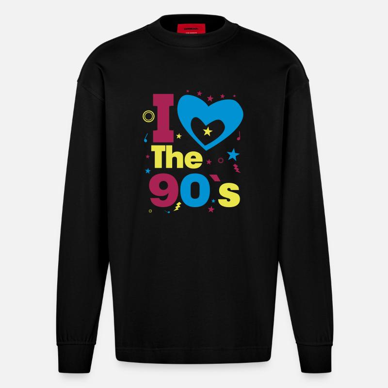 i love 90 - Heavyweight Oversized Organic Langarmshirt Made in EU - SOLID BLACK