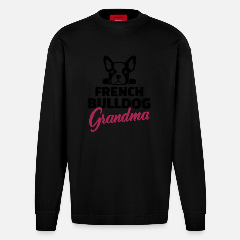 Français Bouledogue - Manches longues bio épais oversize fabriqué en UE - SOLID BLACK