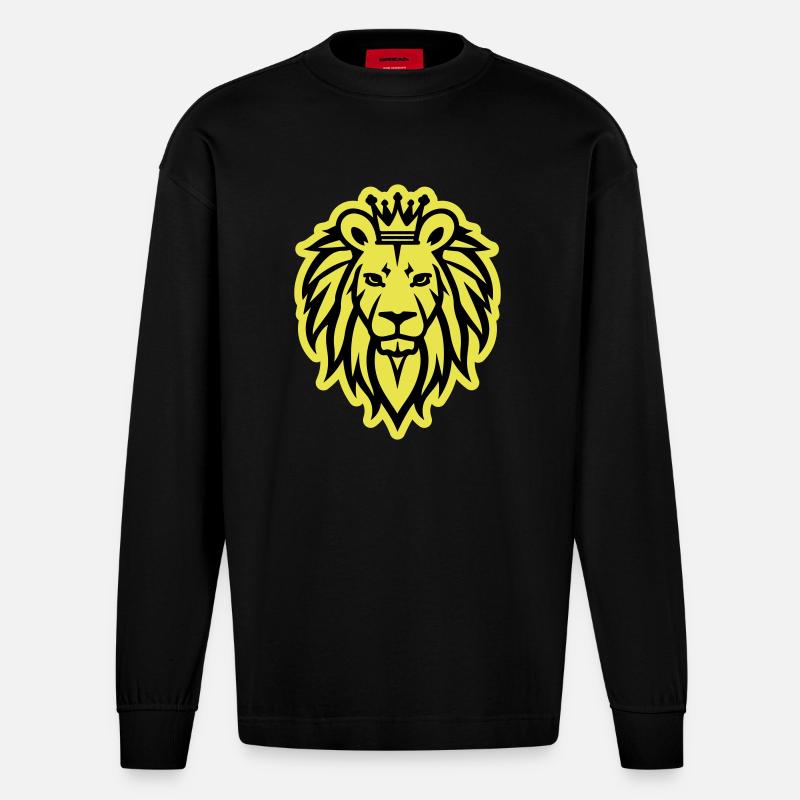 Löwe Krone Logo - Heavyweight Oversized Organic Langarmshirt Made in EU - SOLID BLACK