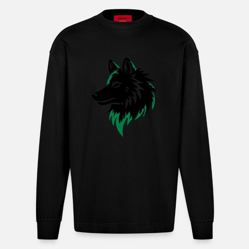 wolf - Heavyweight Oversized Organic Langarmshirt Made in EU - SOLID BLACK