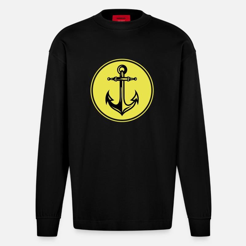 Anker Hafen Symbol - Heavyweight Oversized Organic Langarmshirt Made in EU - SOLID BLACK