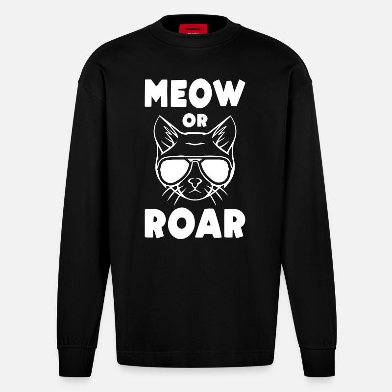 Meow or Roar - Heavyweight Oversized Organic Langarmshirt Made in EU - SOLID BLACK