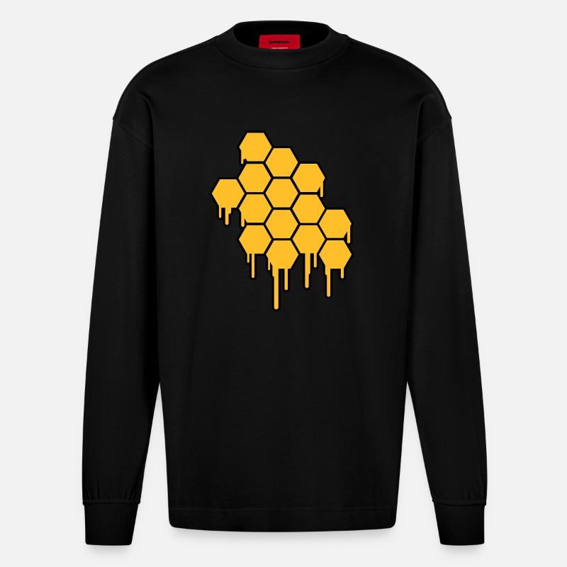 Honeycombs Pattern - Heavyweight Oversized Organic Langarmshirt Made in EU - SOLID BLACK