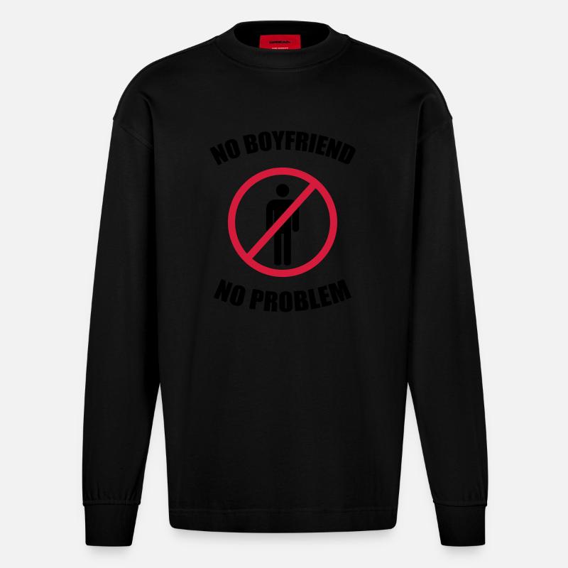 no_boyfriend_no_problem - Manches longues bio épais oversize fabriqué en UE - SOLID BLACK