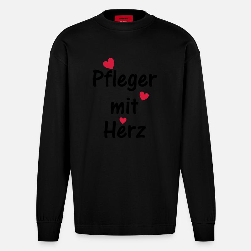Pfleger mit Herz - Heavyweight Oversized Organic Langarmshirt Made in EU - SOLID BLACK