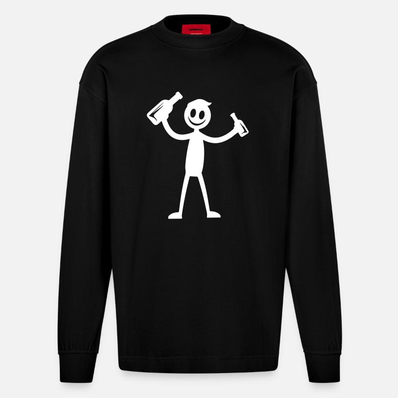 Beer Drinking Party Silhouette - Heavyweight Oversized Organic Longsleeve Shirt Made in EU - SOLID BLACK