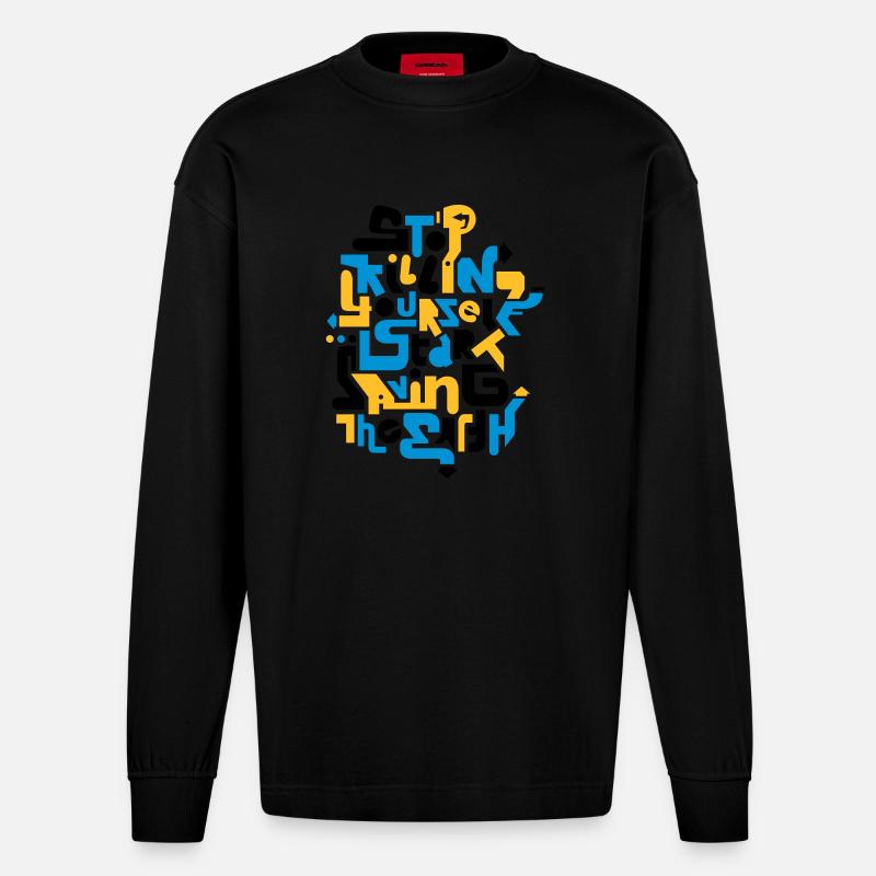 stopkillingyaself_3f - Heavyweight Oversized Organic Langarmshirt Made in EU - SOLID BLACK