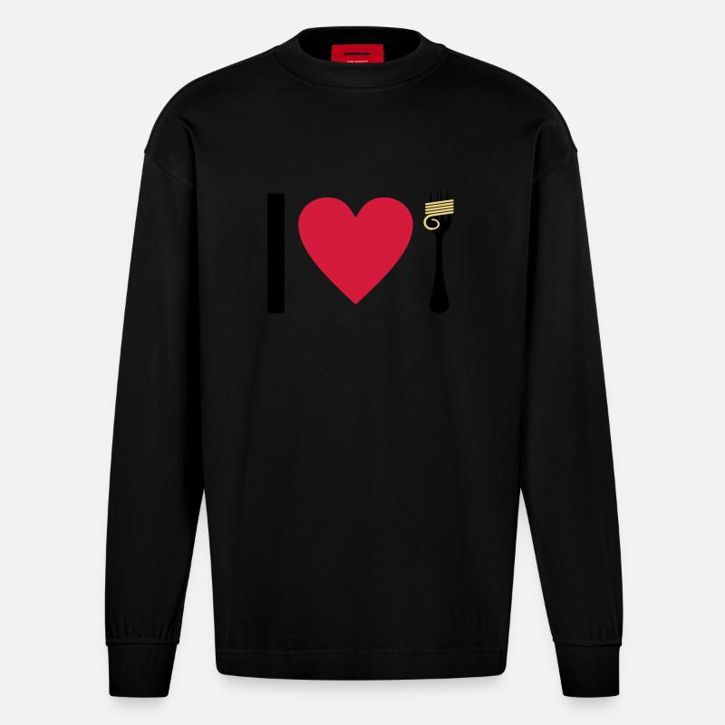 I love Pasta - Heavyweight Oversized Organic Langarmshirt Made in EU - SOLID BLACK