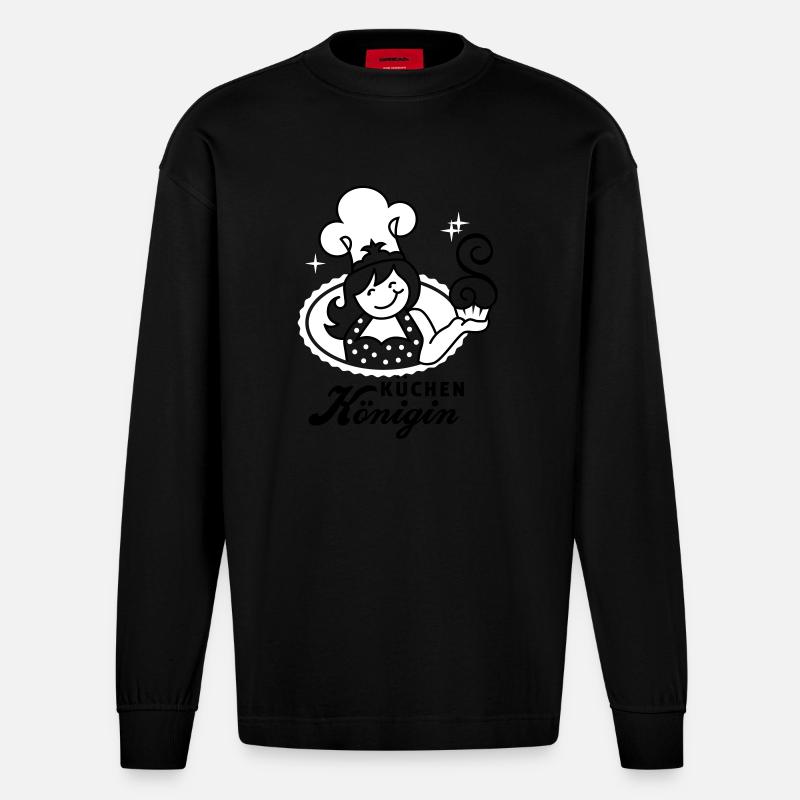 Queen kitchens - kitchen queen 2C - Heavyweight Oversized Organic Longsleeve Shirt Made in EU - SOLID BLACK