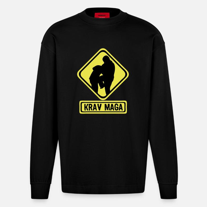 krav maga logo danger1 - Manches longues bio épais oversize fabriqué en UE - SOLID BLACK