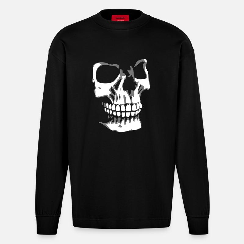 Skullface 3D right - Heavyweight Oversized Organic Langarmshirt Made in EU - SOLID BLACK
