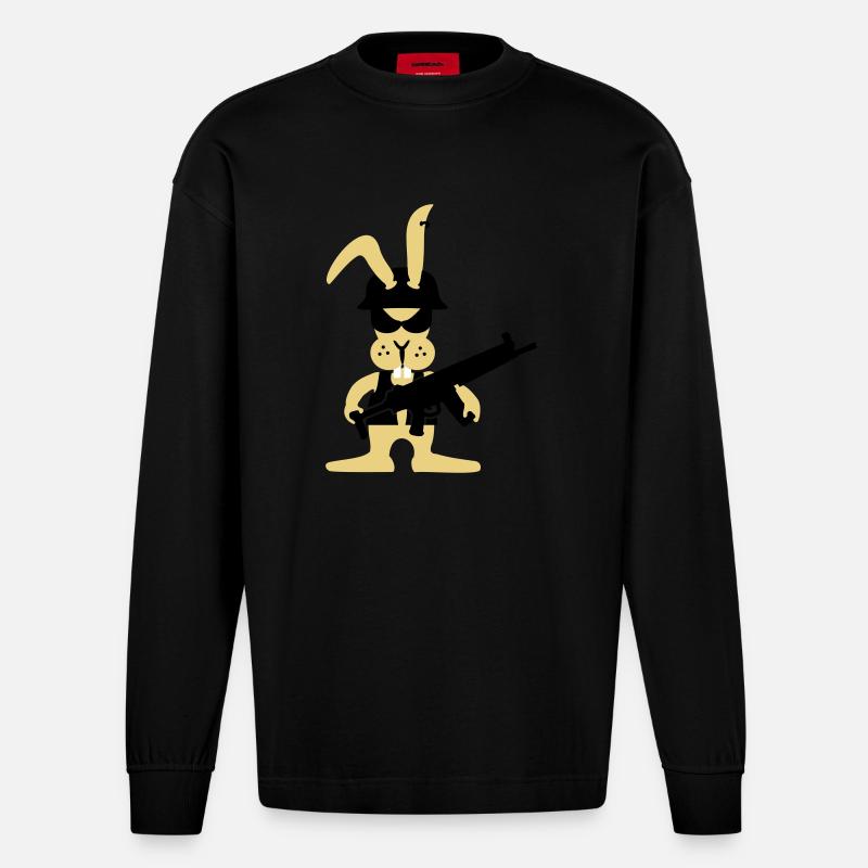 GI bunny punk (B, 3c) - Heavyweight Oversized Organic Langarmshirt Made in EU - SOLID BLACK