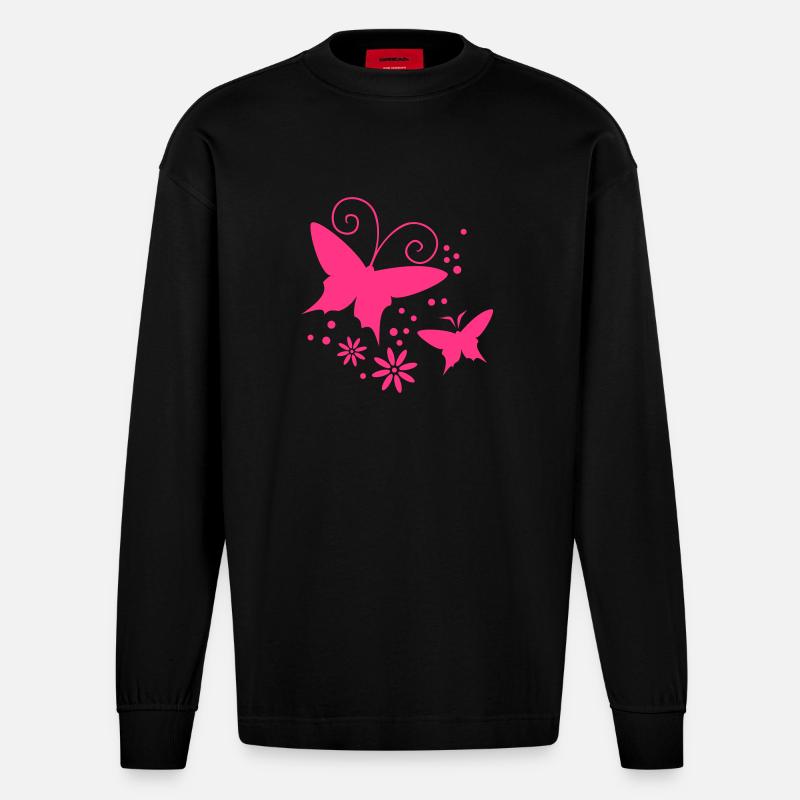 papillon souple, fleur - Manches longues bio épais oversize fabriqué en UE - SOLID BLACK
