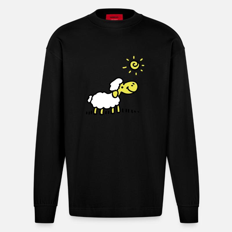 Sheep Sun 3 - Heavyweight Oversized Organic Longsleeve Shirt Made in EU - SOLID BLACK