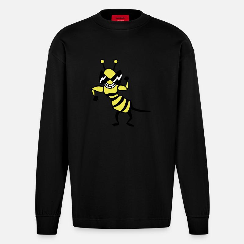 Wespe - Biene - Heavyweight Oversized Organic Langarmshirt Made in EU - SOLID BLACK