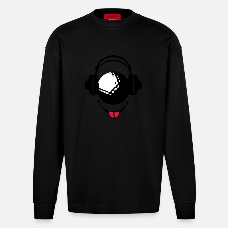 Kopfhörer Kopfhörer dj Golf smiley1 - Heavyweight Oversized Organic Langarmshirt Made in EU - SOLID BLACK