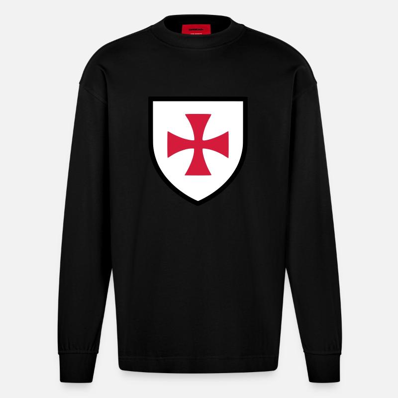 Blason croix de Malte (K) - Manches longues bio épais oversize fabriqué en UE - SOLID BLACK