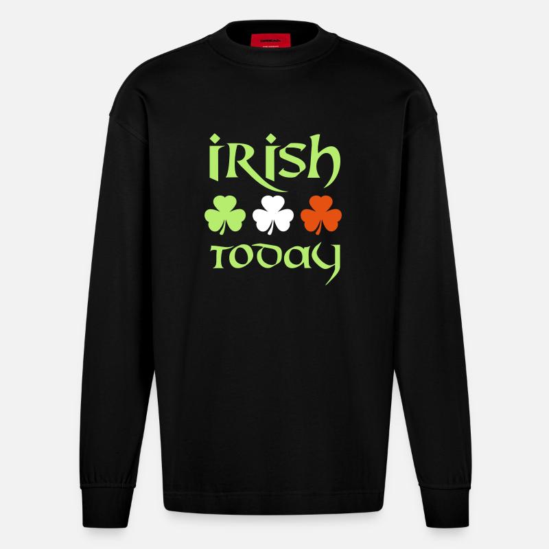 irish today - Heavyweight Oversized Organic Langarmshirt Made in EU - SOLID BLACK