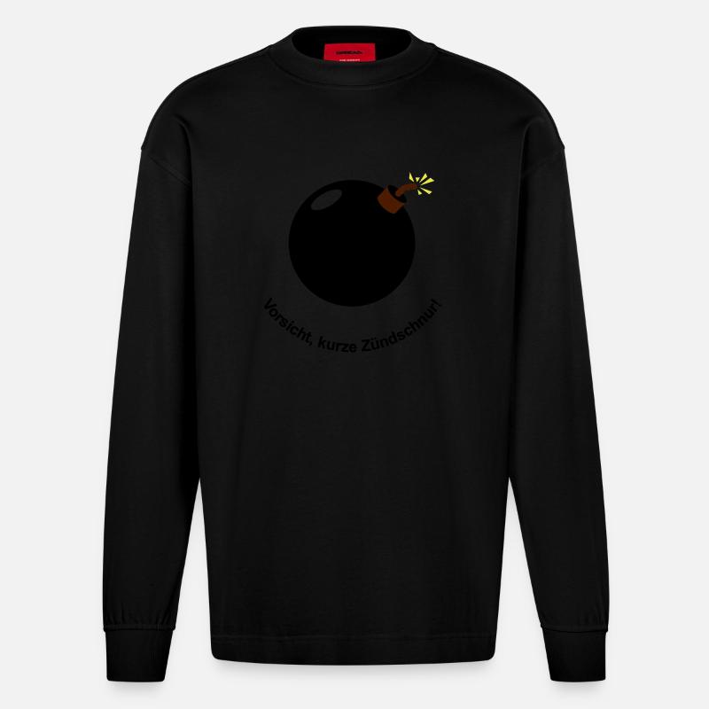 Vorsicht - kurze Zündschnur! - Heavyweight Oversized Organic Langarmshirt Made in EU - SOLID BLACK
