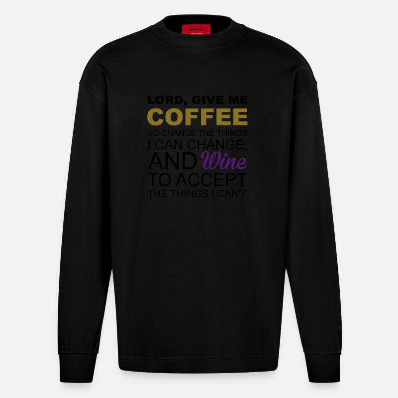 Coffee & Wine - Manches longues bio épais oversize fabriqué en UE - SOLID BLACK